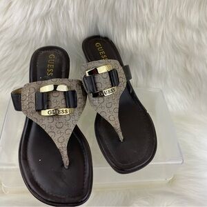 GUESS LOGO WEDGE SANDALS THONG SLIP ON SHOES SIZE 8